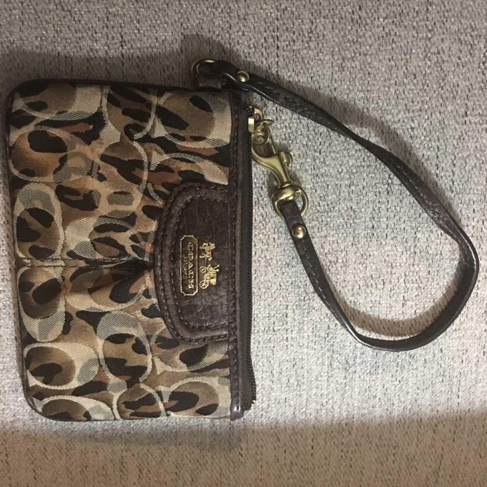 Coach Leopard Print Wristlet in Brown and Tan